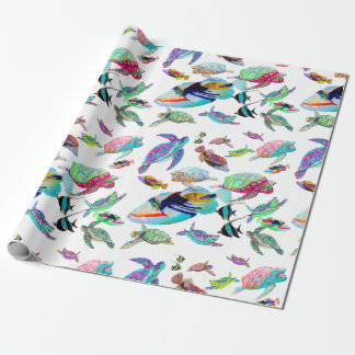 Zee, schildpadden en tropisch vispapier cadeaupapier