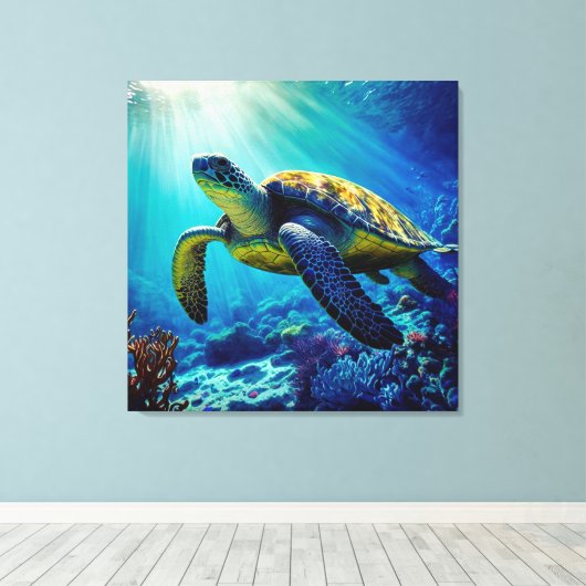 Zee Schildpadden Mariene Naturen Canvas Afdruk (Insitu (Houten vloer))