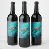 Zee Schildpadden Mariene Naturen Wijn Etiket (Flessen)