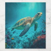 Zee Schildpadden Mariene Naturen Wijn Etiket (Enkel label)