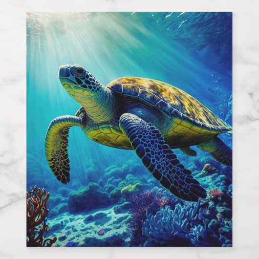 Zee Schildpadden Mariene Naturen Wijn Etiket (Enkel label)