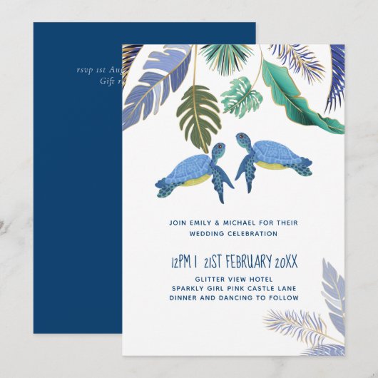 Zee Schildpadden Trouwen Blauw Geel (Voorkant / Achterkant)