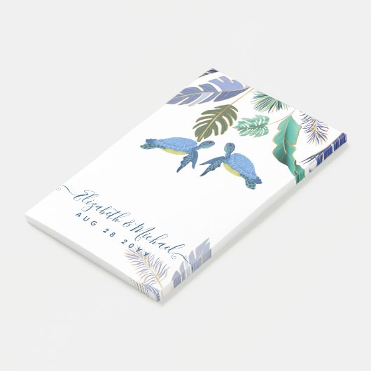 Zee Schildpadden Trouwen Blauw Geel Post-it® Notes (Schuin)