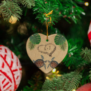 Zee, schildpadden, zand, hart en palmen keramisch ornament