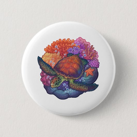 Zee schildpadreef ronde button 5,7 cm (Voorkant)