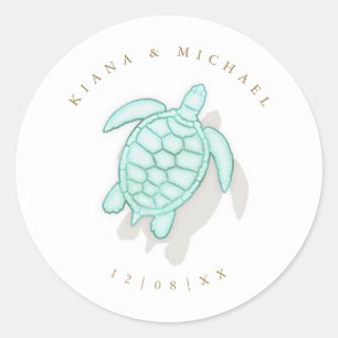 Zee Schuim Beach Wedding Turtle ID837 Ronde Sticker