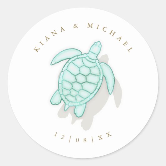 Zee Schuim Beach Wedding Turtle ID837 Ronde Sticker (Voorkant)