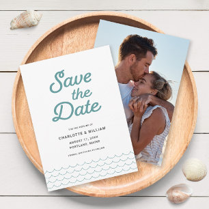 Zee schuim golven met je foto Save the Date kaart