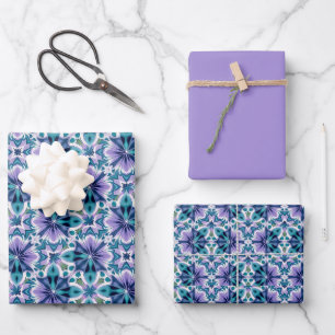 Zee-schuim Groen, Violet, Jade & Witte Tegel Patro Inpakpapier Vel
