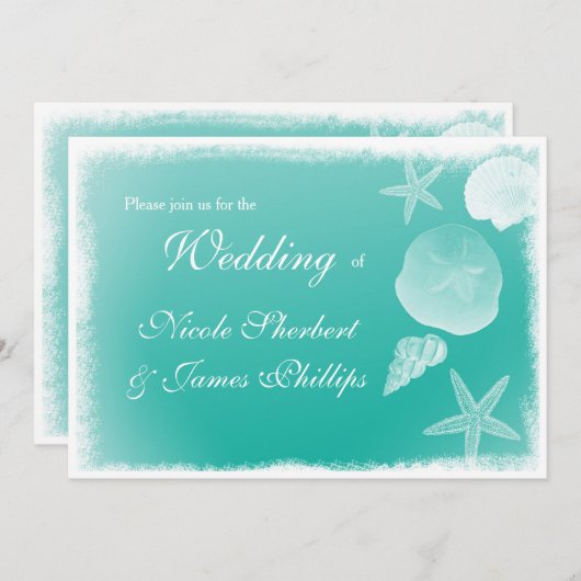 Zee Schuim Strand Zeeschelpen Bruiloft Uitnodiging (Voorkant / Achterkant)