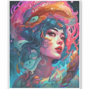 Zee Serpent Hair Lady Fantasy Art Sticker