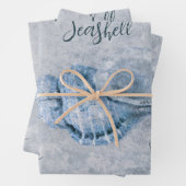 Zee Shell Blue Antiek Beach Ephemera Inpakpapier Vel (In situ)