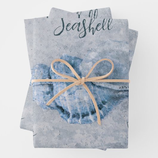 Zee Shell Blue  Antiek Beach Ephemera Inpakpapier Vel (In situ)