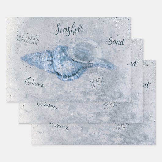 Zee Shell Blue  Antiek Beach Ephemera Inpakpapier Vel (Set)