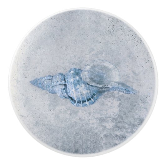 Zee Shell Blue  Antiek Ocean Beach Texture Keramische Knop (Voorkant)