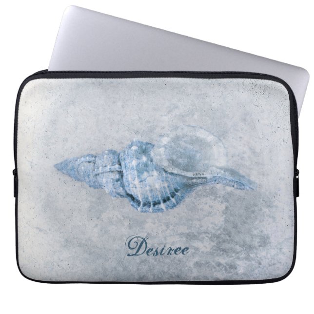 Zee Shell Blue Antiek  Ocean Beach Texture Laptop Sleeve (Voorkant)
