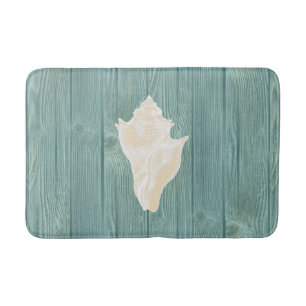 Zee Shell Cream Aqua Wood Bath Rug Badmat
