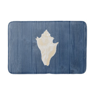 Zee Shell Cream Blue Wood Bath Rug Badmat