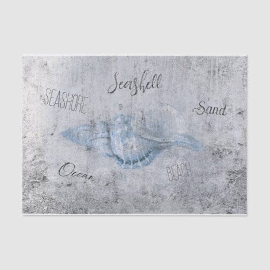 Zee Shell Grijs Blauw  Antiek Strand Ephemera Tissuepapier (Voorkant)