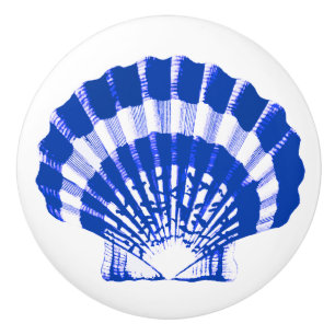 Zee Shell - kobalt blauw en wit Keramische Knop