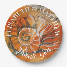 Zee shell op het strand Waterverf tekening nautisc Papieren Bordje