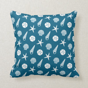 Zee Shell Pattern in Shaded Blauwgroen Blue en Cre Kussen