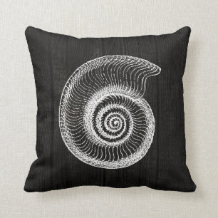Zee Shell White Black Distress Wood Pillow Kussen