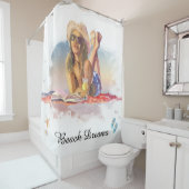 *~* Zee Shore Beach Young Girl Sun bathe AR29 Douchegordijn (In situ)