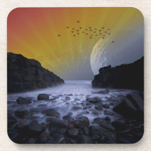 ZEE SHORE ROCK COAST MOON SUNSET NATUUR BIER ONDERZETTER