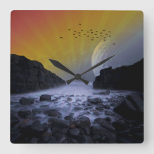 ZEE SHORE ROCK COAST MOON SUNSET NATUUR VIERKANTE KLOK