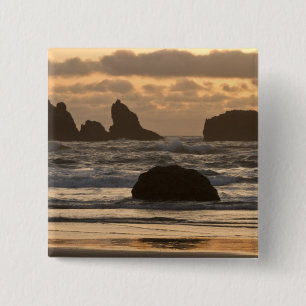 Zee stapels op het strand bij Bandon, Oregon Vierkante Button 5,1 Cm
