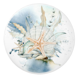Zee Star en Shell Waterverf Coastal Keramische Knop