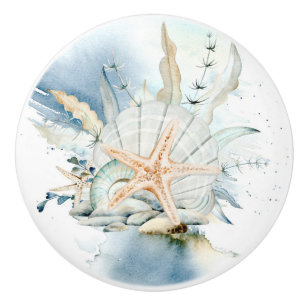 Zee Star en Shell Waterverf Coastal Keramische Knop