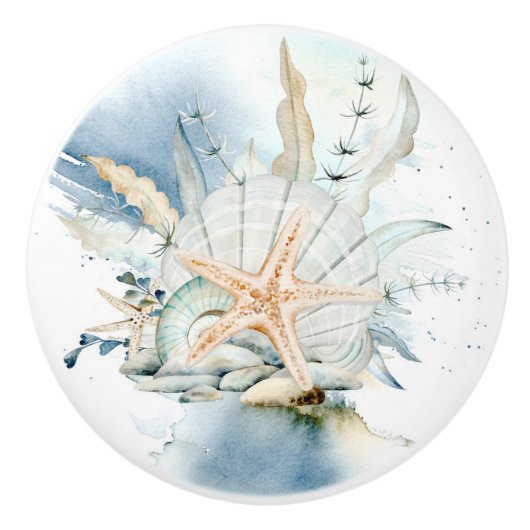Zee Star en Shell Waterverf Coastal Keramische Knop (Voorkant)