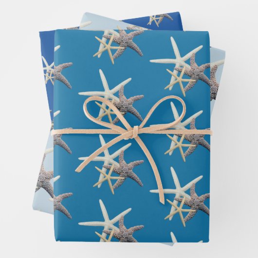 Zee Stars Blauwe Schaduwen Inpakpapier Vel (In situ)