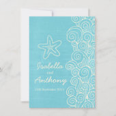 Zee ster & zwrils blue & crème bruiloft kaart (Voorkant)