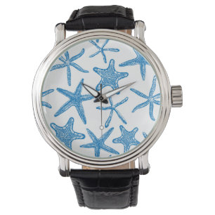 Zee sterren in blauw horloge