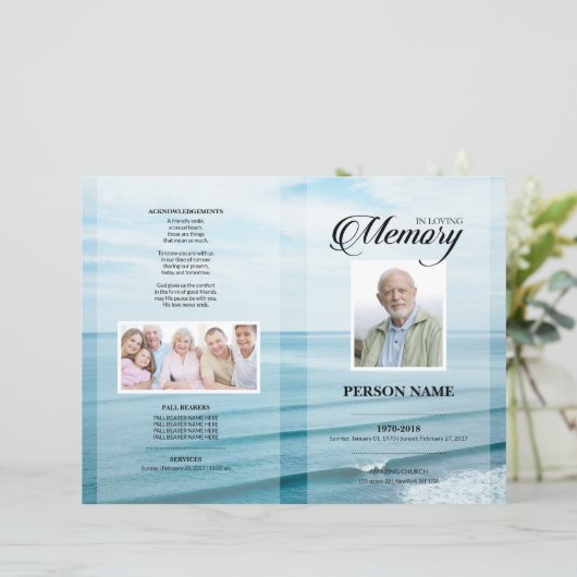 Zee strand rouwkaart template (Staand voorkant)