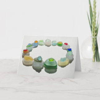 Zee, strandglas, bijzondere kleuren, wit kaart