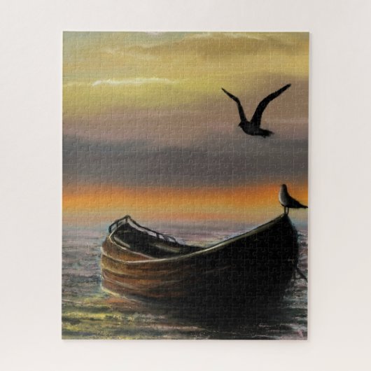 Zee Sunset Boat and Seagull Puzzle Gift Legpuzzel (Verticaal)