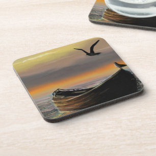 Zee Sunset Boat Seagull Flying Beverage Coaster Bier Onderzetter