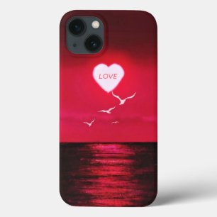 Zee Sunset Love Hear Romantic Black Red Jouw naam iPhone 13 Hoesje