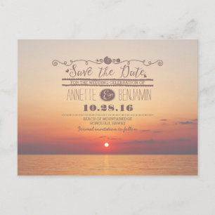 zee sunset romantic strand save the date briefkaar aankondigingskaart