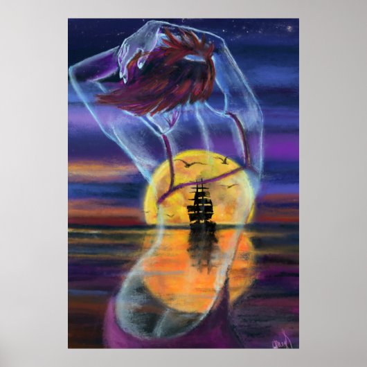 Zee Sunset Vrouw Poster (Voorkant)