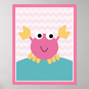 Zee Sweeties Girl Sealife Pink Crab Art Poster