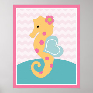 Zee Sweeties Girl Sealife Pink Seahorse Art Poster