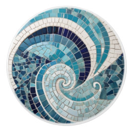 Zee Swirl Beach Wave Abstract Ocean Blue Mosaic Keramische Knop