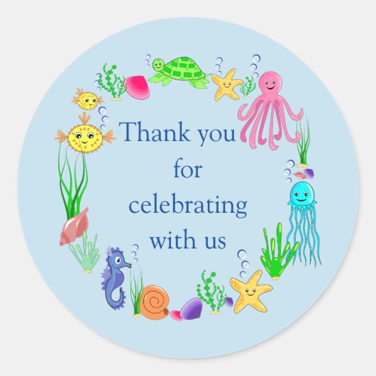 Zee thema Dank u wel Ronde Sticker (Voorkant)