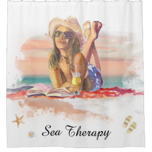 *~ Zee Therapy Beach Young Girl Sun Set AR29 Douchegordijn