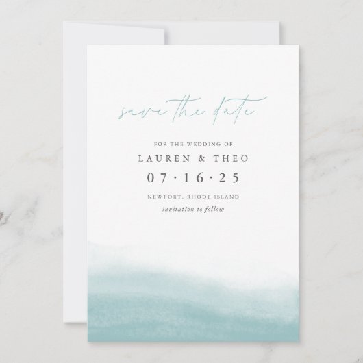 Zee Tides Elegant Simple Coastal Waterverf Save The Date (Voorkant)